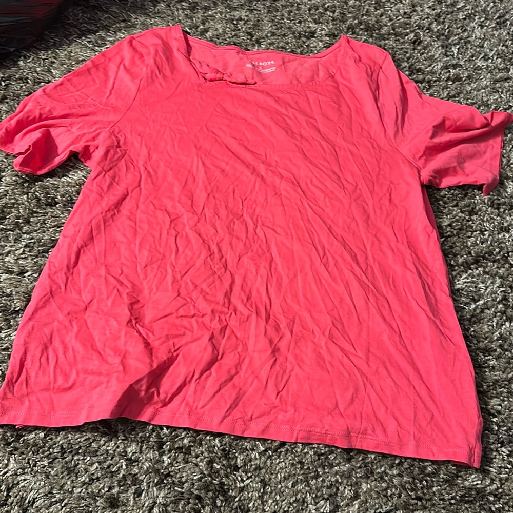 TALBOTS PINK BOW SHORT SLEEVE SHIRT SZ XL